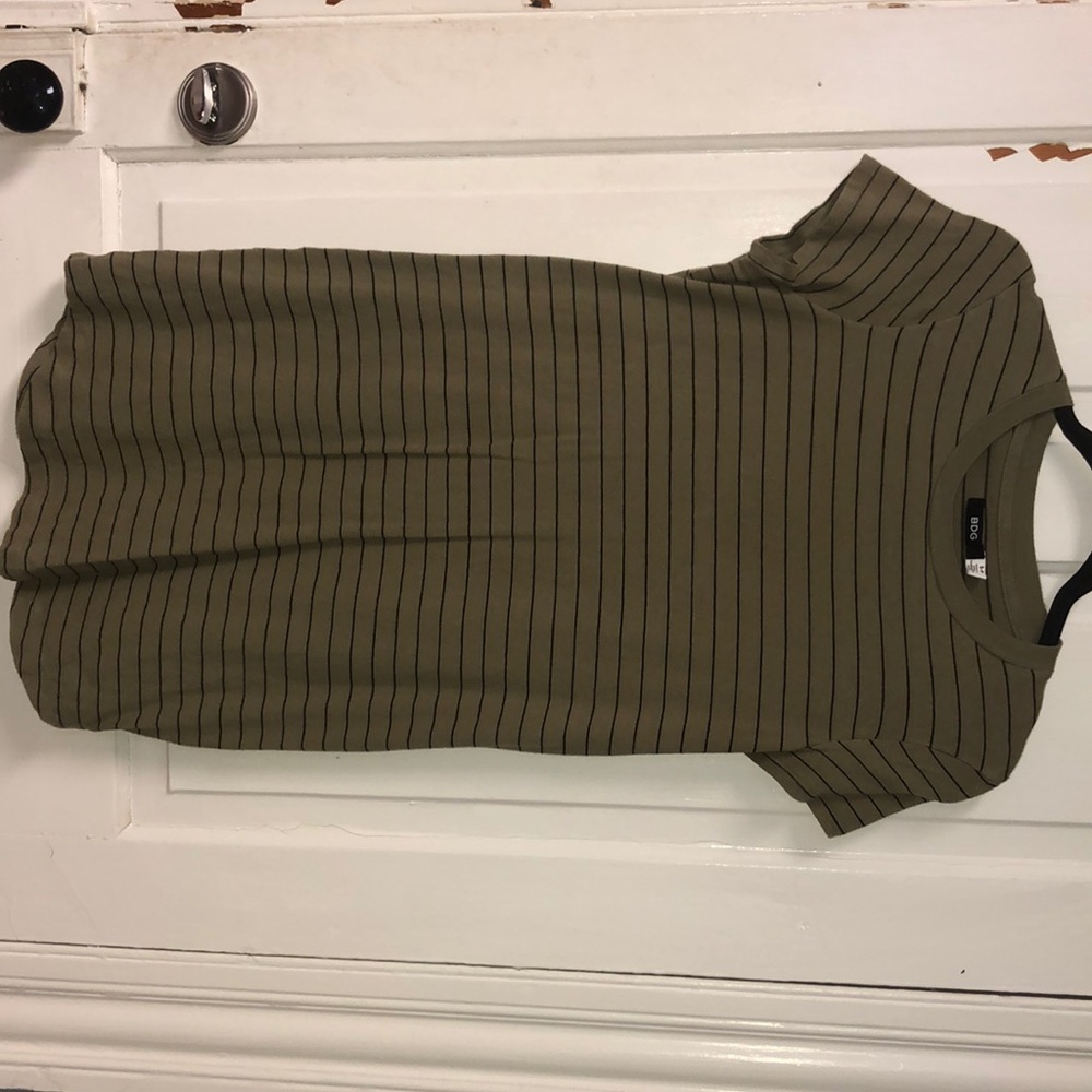 Olive green and black strip tee shirt dress